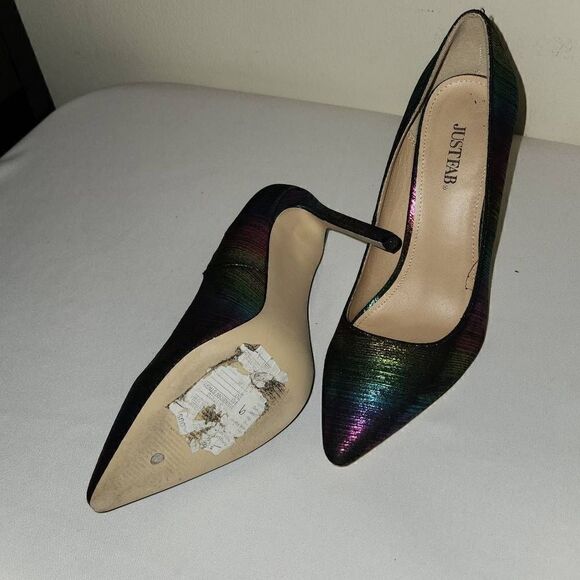 JUSTFAB Karris Multi Color Striped Shimmer Point Toe Pump, Sz. 9, Nwt - Picture 6 of 6